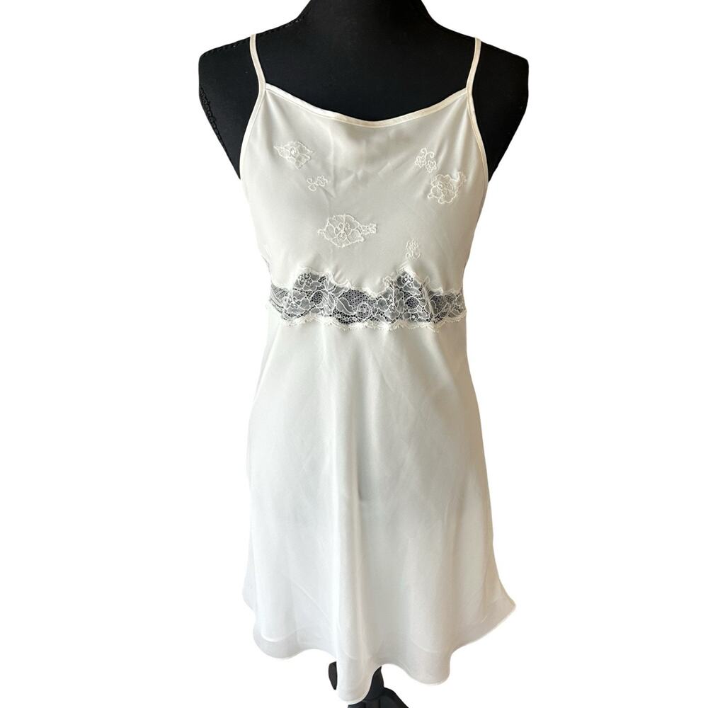 Vintage White Lace Slip Dress Double Lined Cottagecore Coquette Small